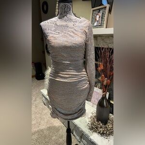 Gold Ruched Bodycon Dress with Long Sleeve Dolman Sleeves for Night Out